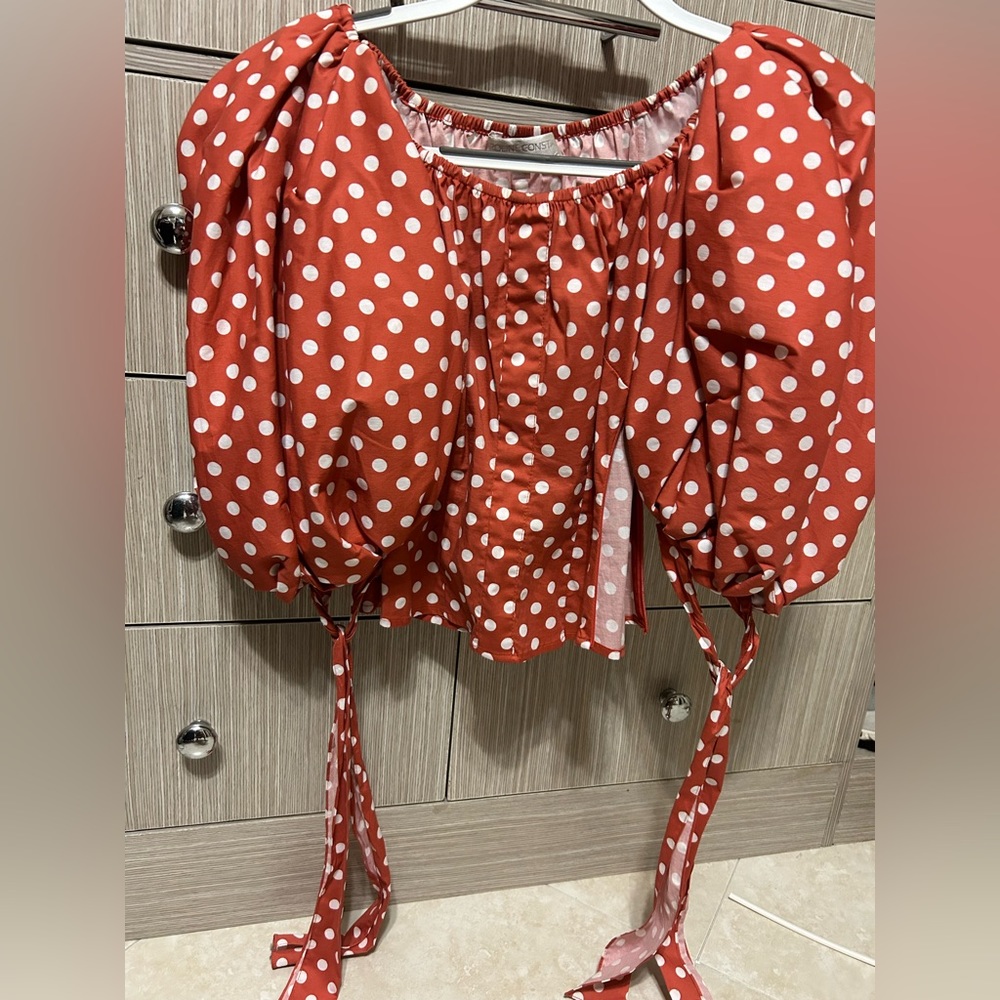Caroline Constas - Polka Dot Top with Oversized Sleeves - XS